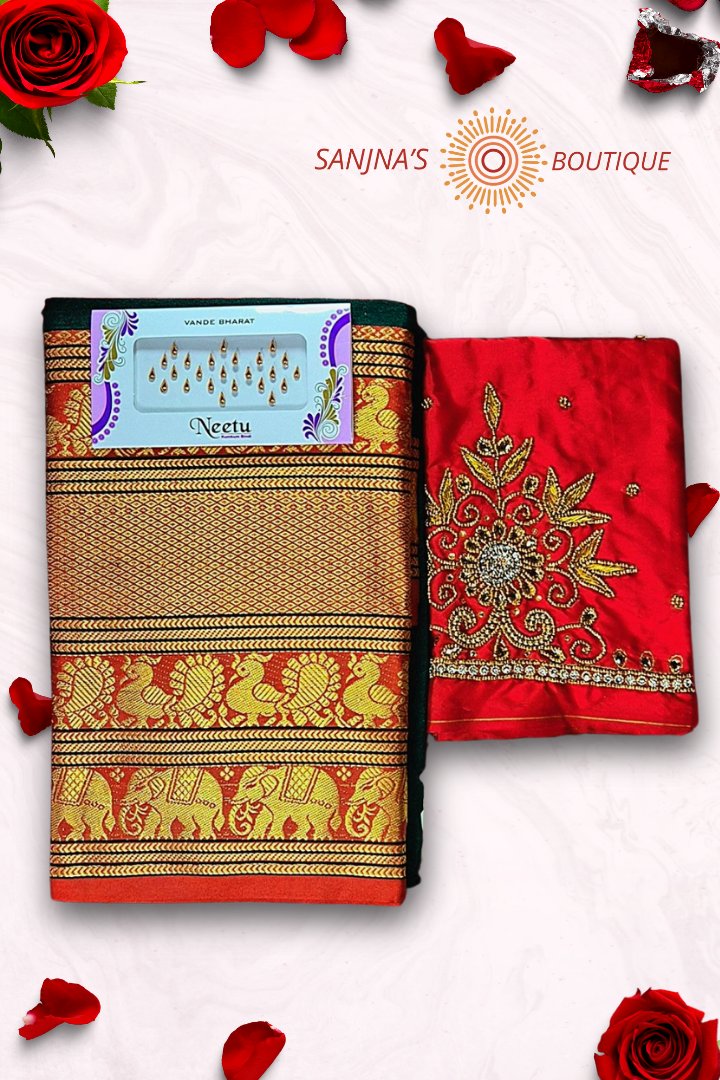 Kanchi Cotton Silk Saree with Aariwork Blouse – Combo Offer