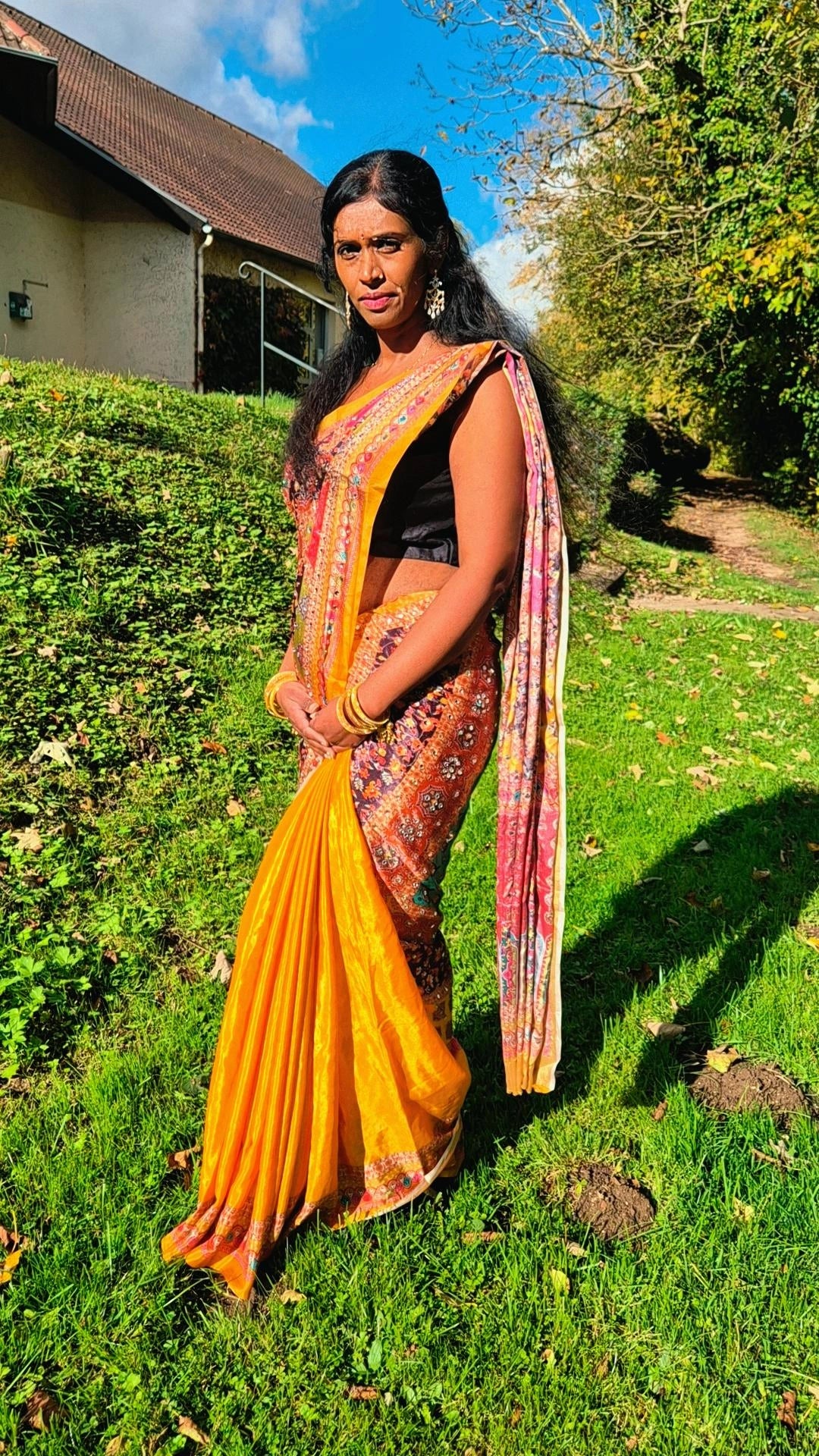 Yellow Cinnon Silk Saree with Mirror Embroidery