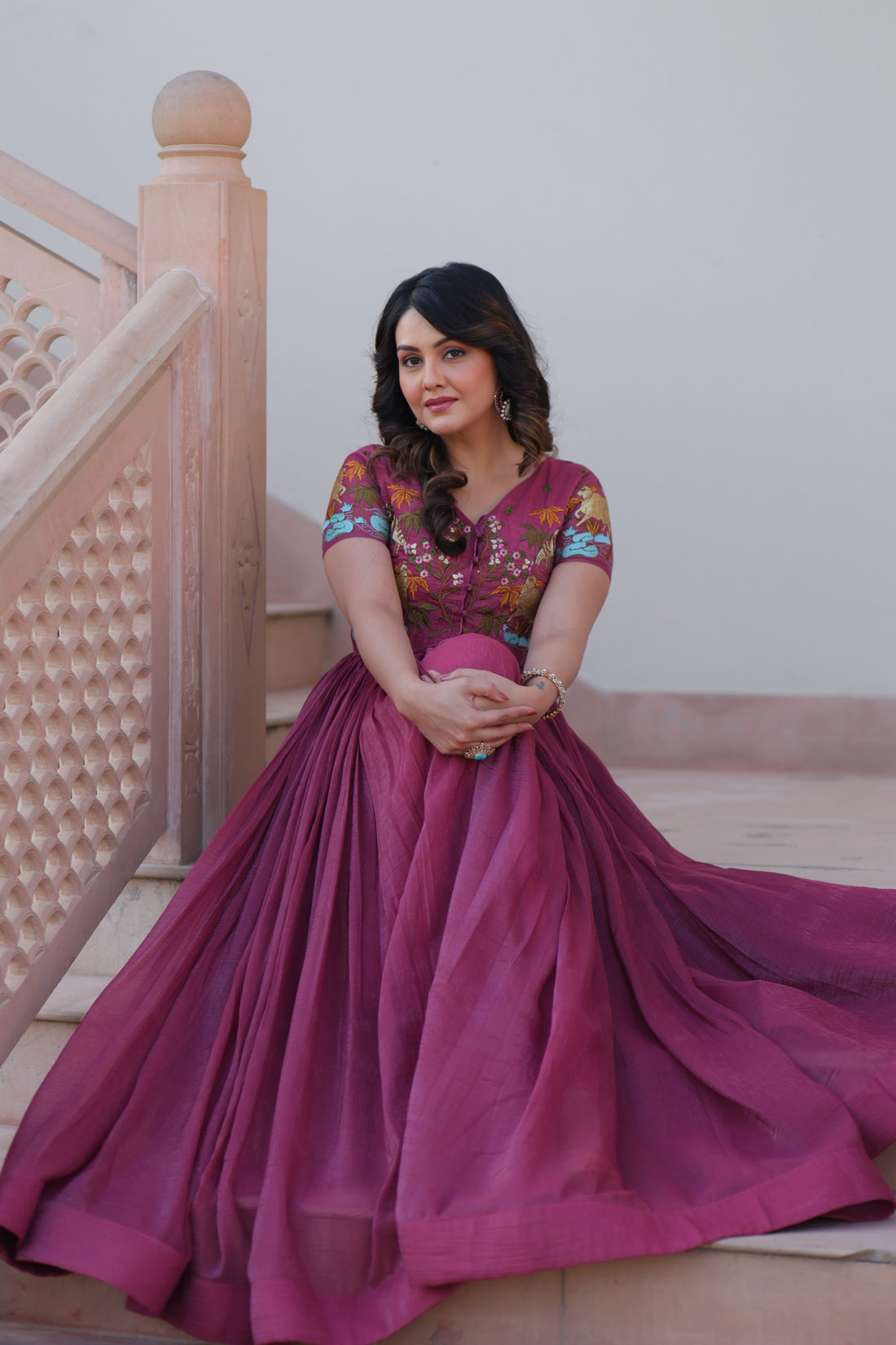 Premium Designer Onion Rose Readymade Coat Model Long Gown