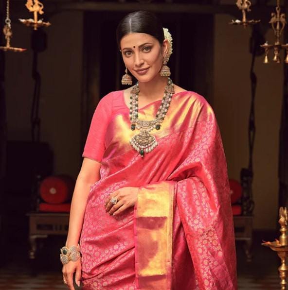 Sruthi Haasan Celebrity-Inspired Banarasi Soft Silk Saree