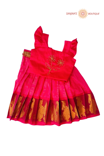 Rani pink with flower design  Pavadai Sattai
