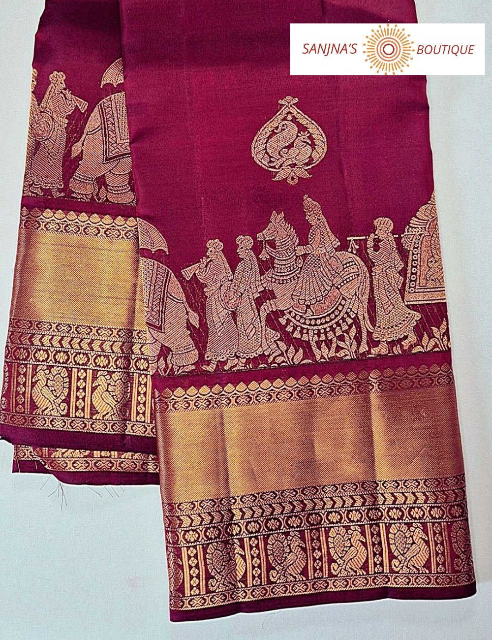 Maroon Pure Kanchipuram Handloom Bridal Silk Saree
