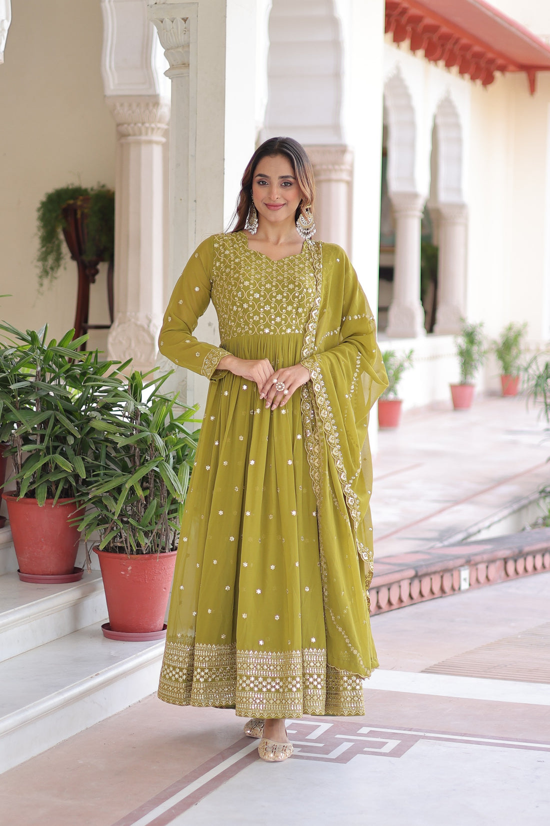 Elegant  Mehendhi Green  Gown