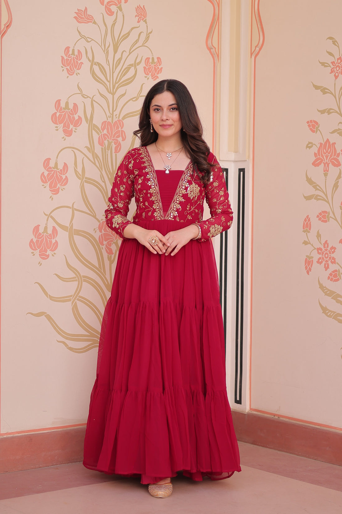 Premium Rani Red Readymade Gown