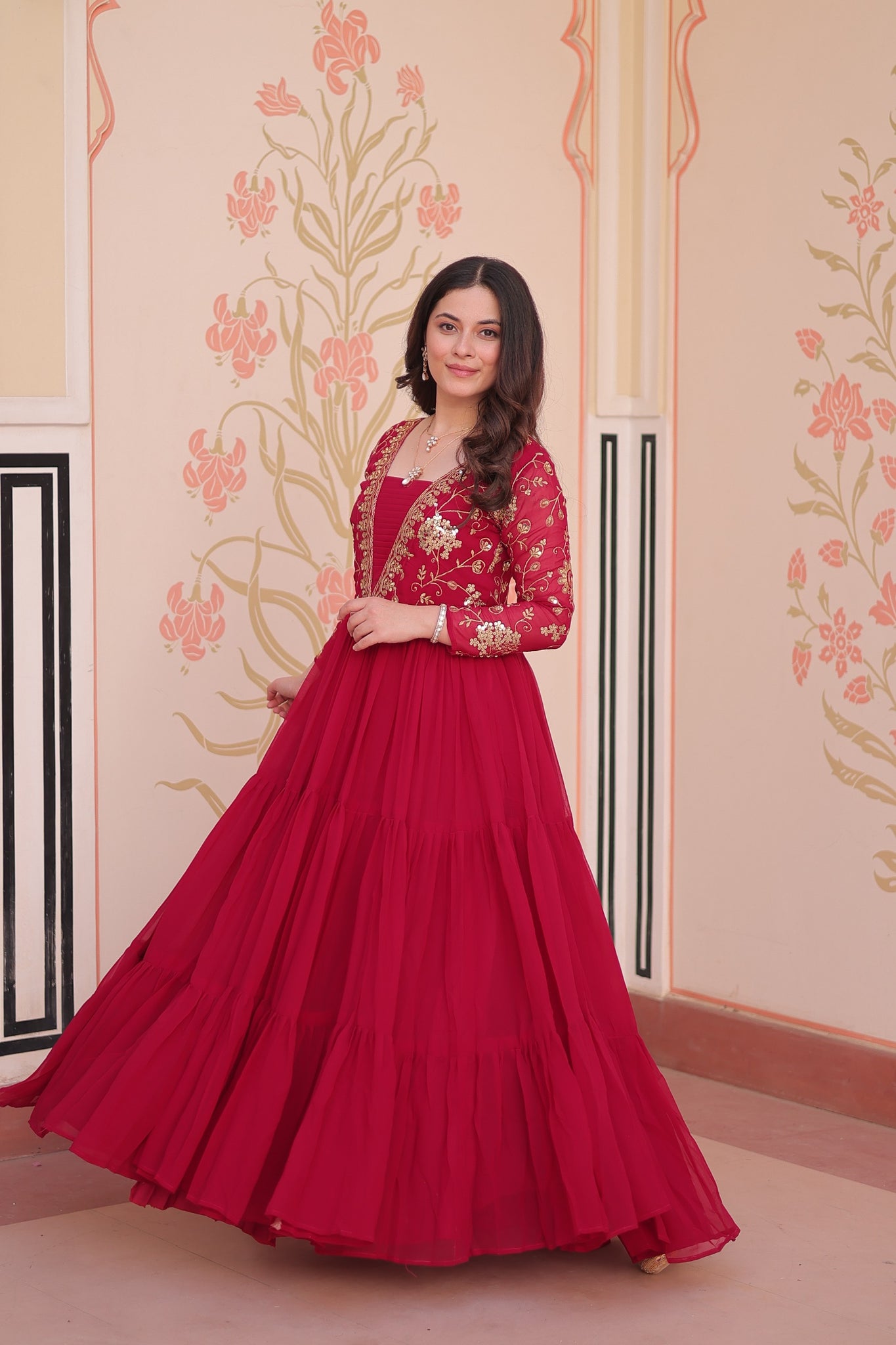 Premium Rani Red Readymade Gown