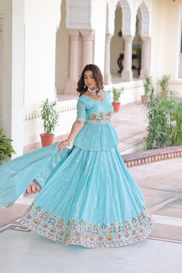 Premium Sky Blue Designer Sequin Lehenga Choli