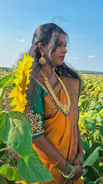 Yellow & Bottle Green 1-Minute Ready-to-Wear Silk  Saree