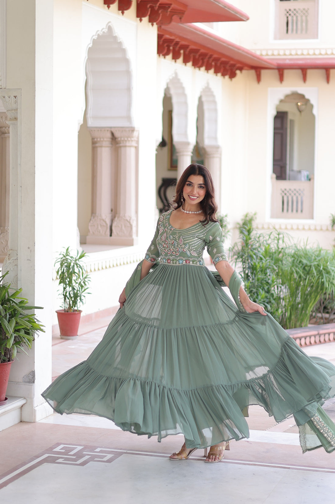 Elegant Light Bottel Green Gown