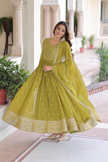 Elegant  Mehendhi Green  Gown