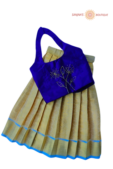 Royal bleu with Golden colour Pavadai Sattai