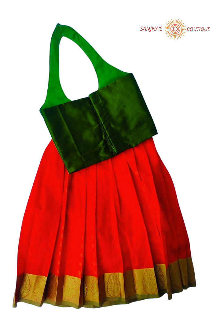 Chili Red with Olive Green Pavadai Sattai