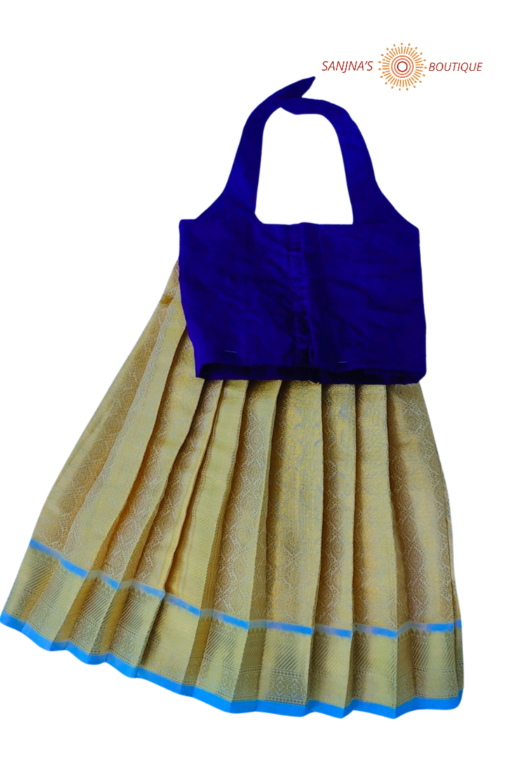 Royal bleu with Golden colour Pavadai Sattai