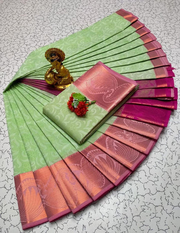 Pastel green with rose  Soft Silk Saree