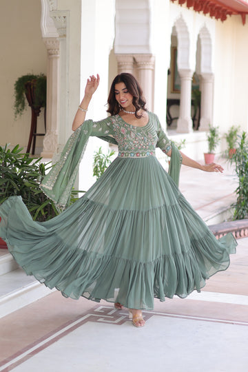 Elegant Light Bottel Green Gown