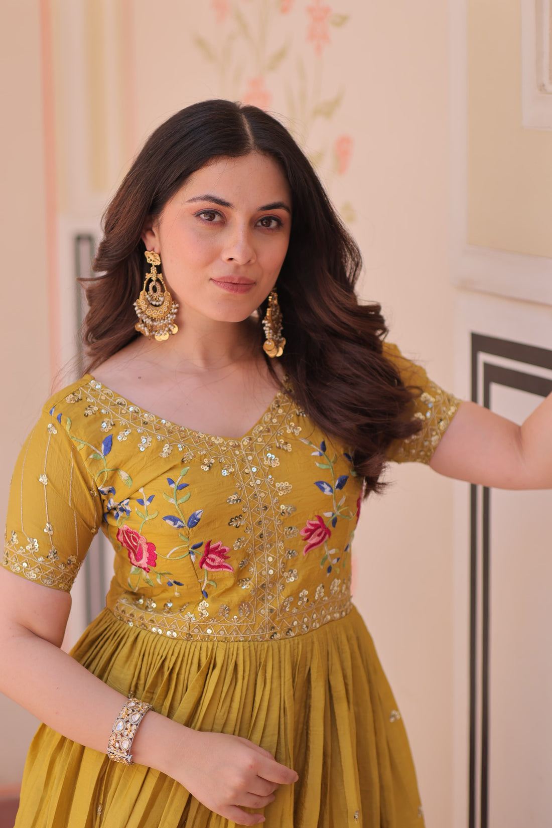 Premium Designer Readymade Mehendi Yellow Gown